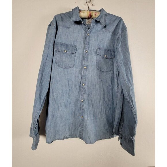 Lucky Brand Mens XXL Shirt Western Pearl Snap Denim Heavy Classic Fit Stretch